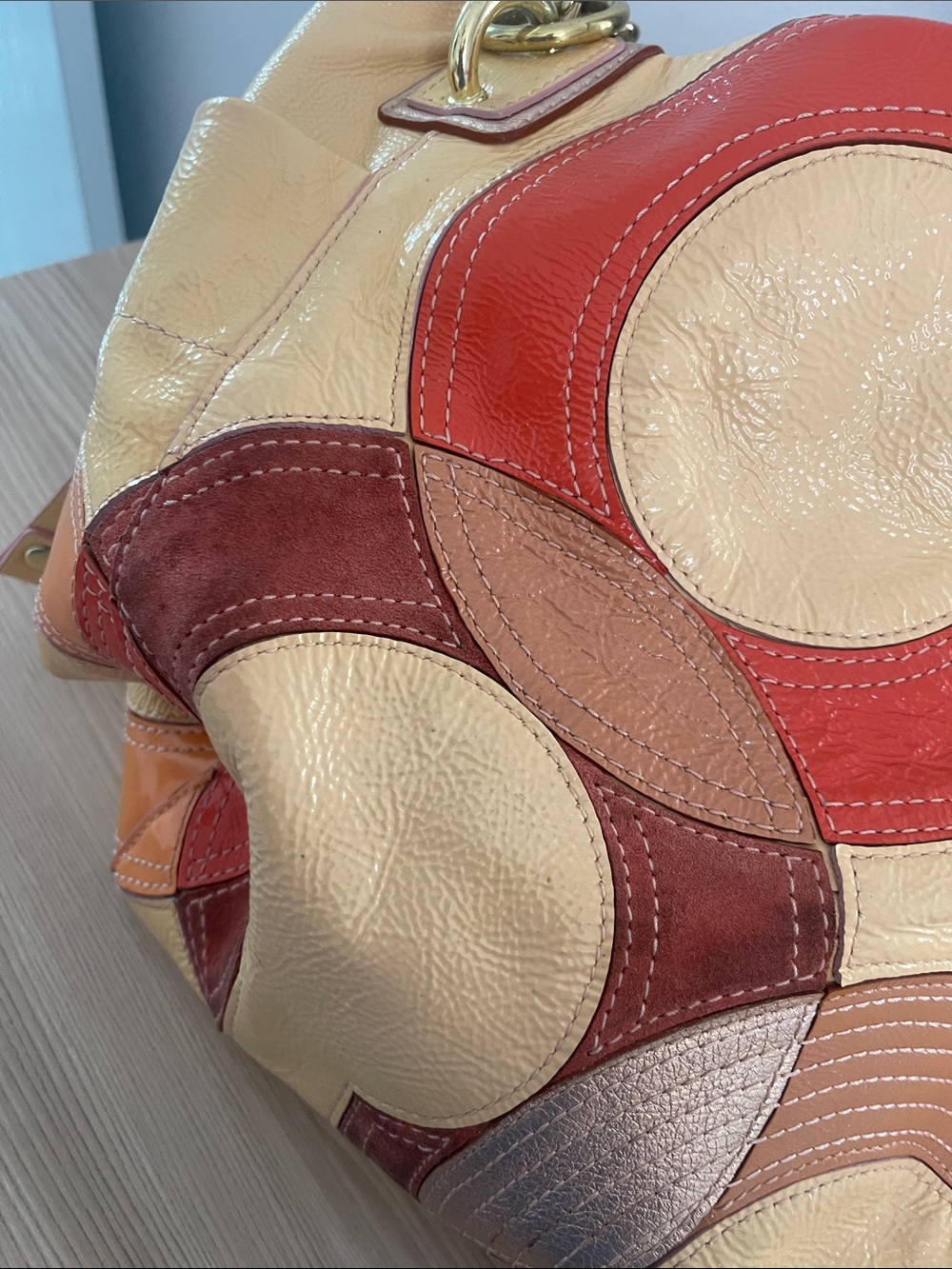 Coach Patchwork C Logo Tote in Yellow, Red and Brown - Picture 12 of 13